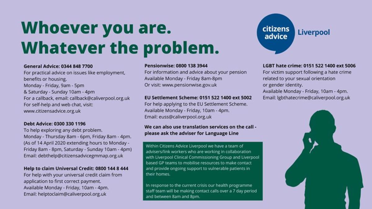 Advice lines and e-mail addresses from Citizens Advice Liverpool