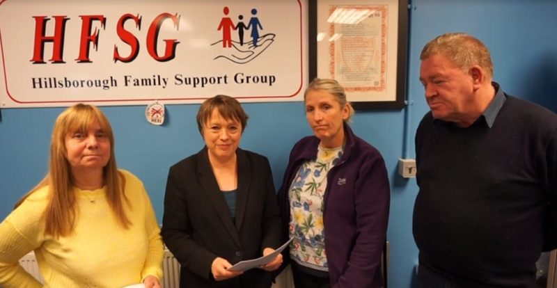 A picture of Maria with the Hillsborough Family Support Group, in 2019 when the Bill was first introduced last year