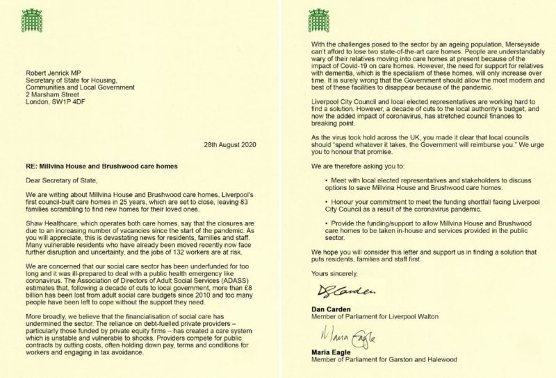 Joint letter by Maria Eagle and Dan Carden